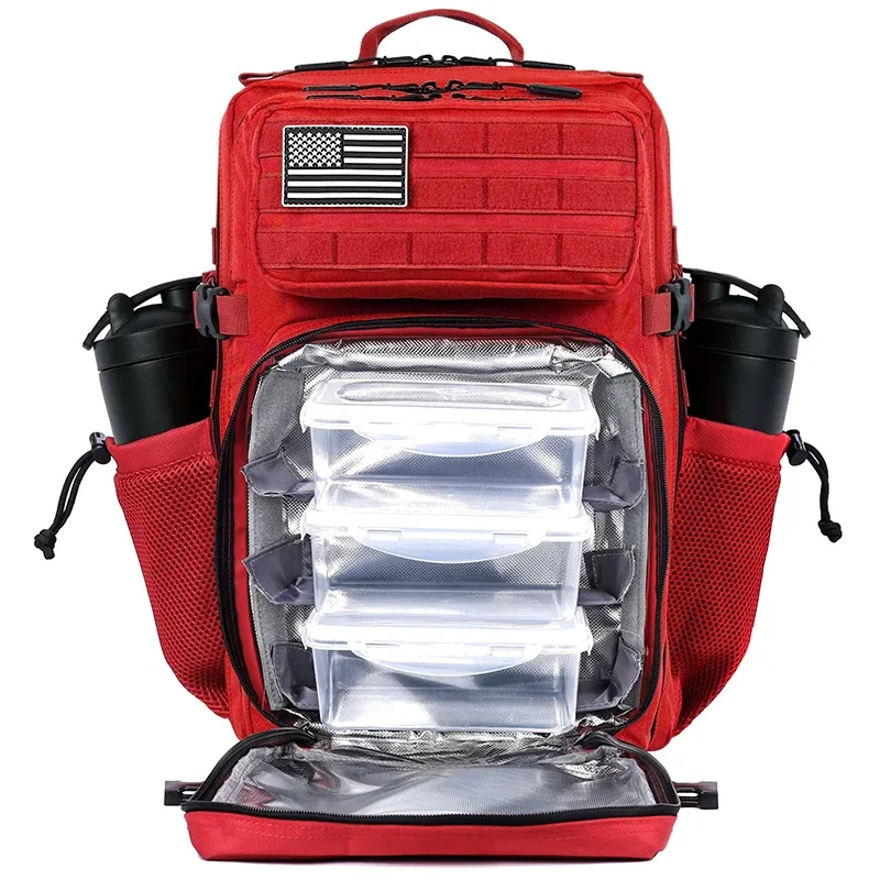 sac dos rouge bandes noires poche latérale bretelles ajustables compartiments multiples oxford université imperméable usage sport voyage
