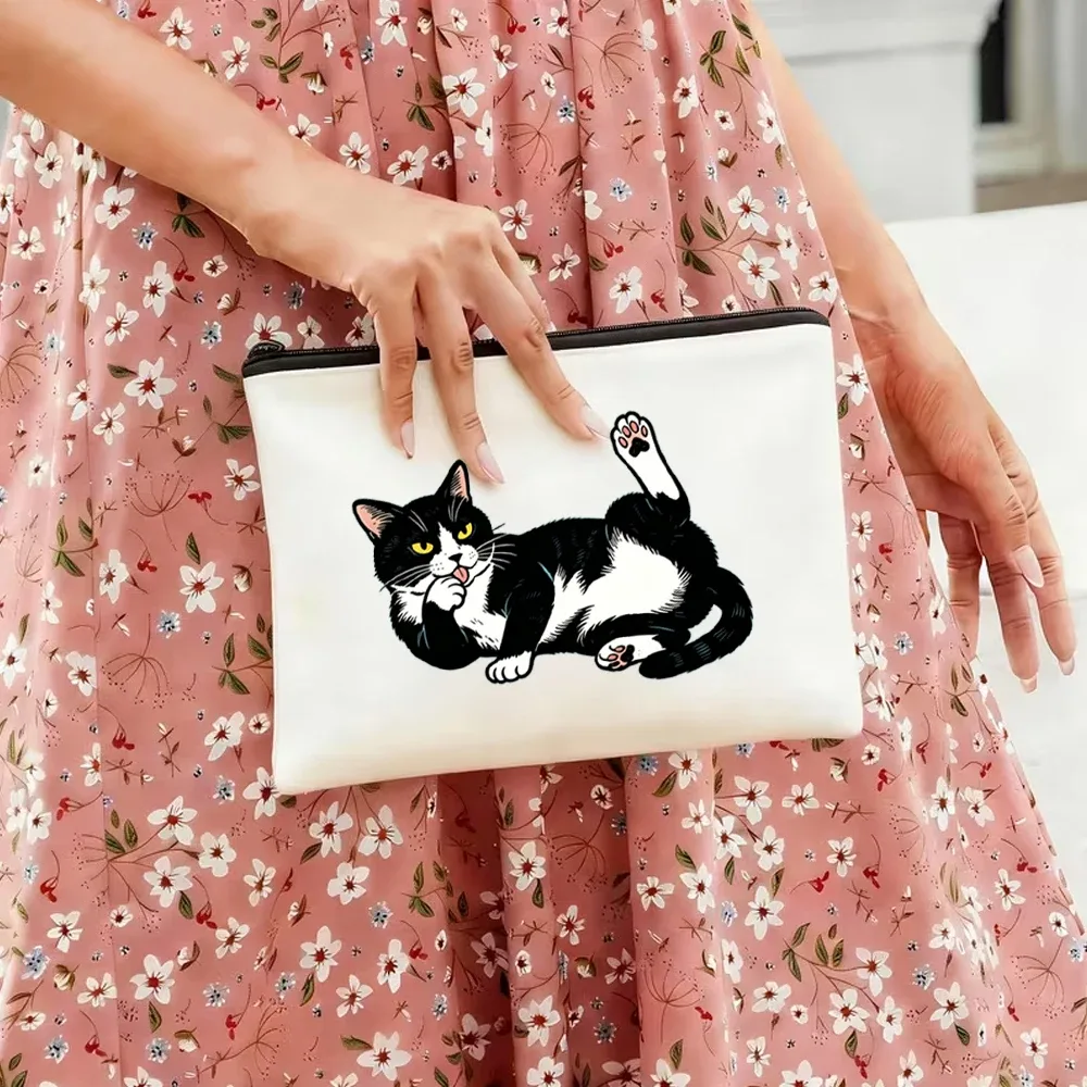 trousse de maquillage à motif chat mignon, trousse de toilette de voyage, sac de rangement multifonctionnel, rangement modulable diy, cadeau pour organiser le maquillage et les articles de toilette, motif patte de chat ludique, idéal pour organiser les pinceaux de maquillage, les rouges à lèvres, les produits de soin et les articles de toilette, un incontournable pour les voyages quotidiens.