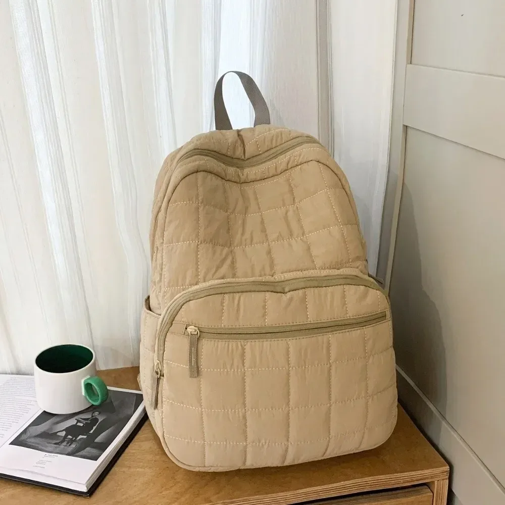 sac à dos de voyage matelassé à la mode, couleur unie, cartable d'étudiant de grande capacité, sac de maman multi-poches en nylon