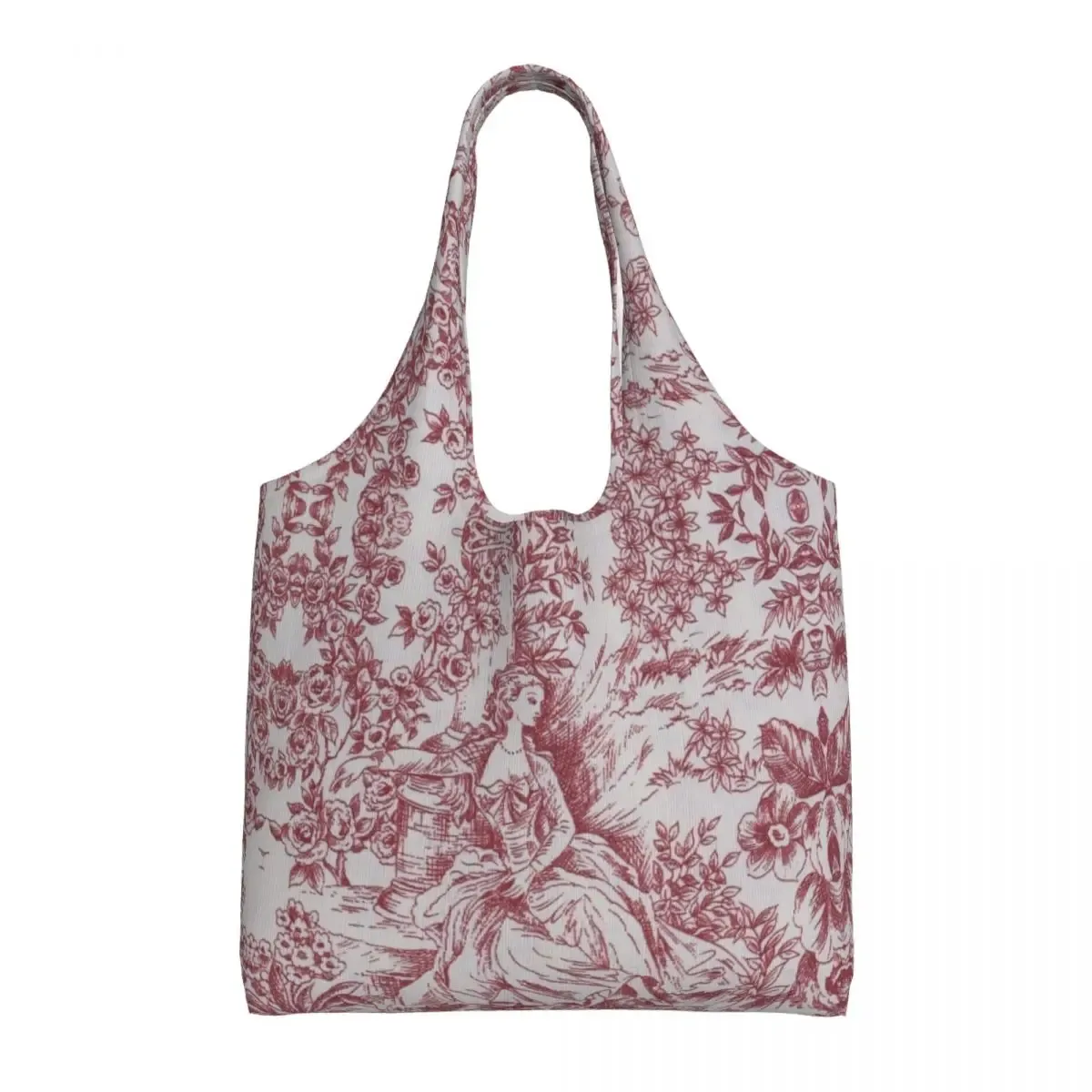 toile de jouy française classique vintage personnalisée, fourre-tout à motif bleu marine, fourre-tout de shopping en toile réutilisable, sac à bandoulière
