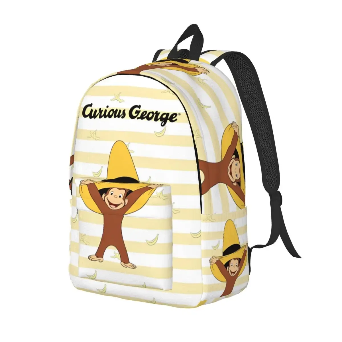 sac dos toile imprimé curious george kaki gris vert doré marron bleu beige noir voyage lycée randonnée