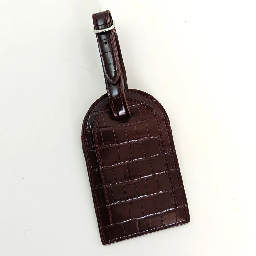 étiquette bagage plastique similicuir motif crocodile rose marron voyage business cadeau personalisation boîte présent