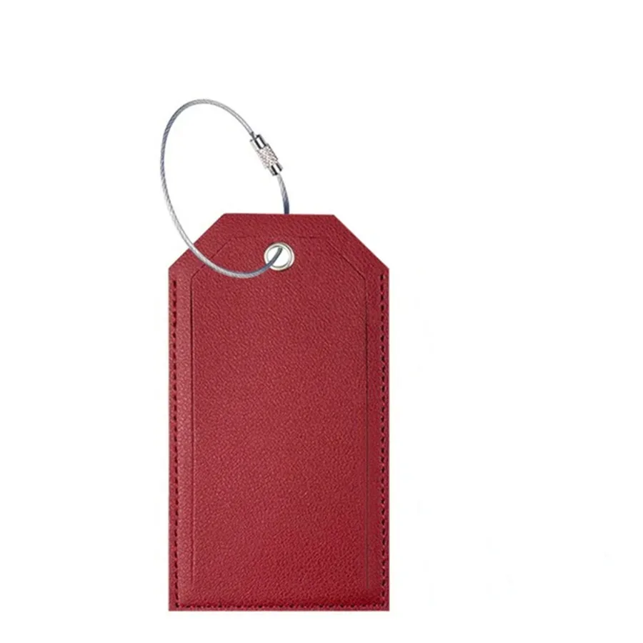étiquette bagage simili cuir pu lisse rectangulaire anneau métallique couleurs vivantes voyage identification nom adresse