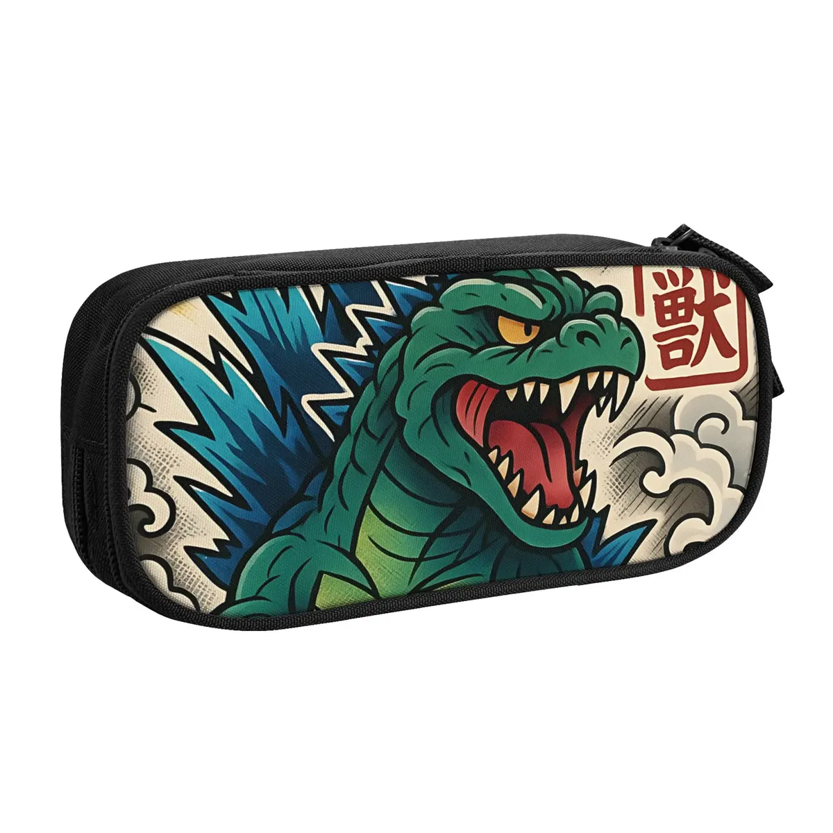 pochette voyage motif godzilla imprimé bleu noire polyester grande capacité organisation stylos crayons étudiants utilisation courante transport documents scolaire