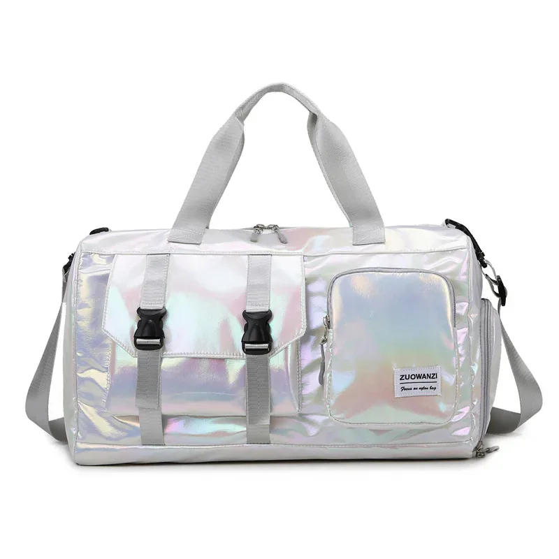 sac polochon holographique glamour – fourre-tout spacieux et élégant avec compartiment à chaussures pour les sacs de voyage sans effort pour les évasions du week-end