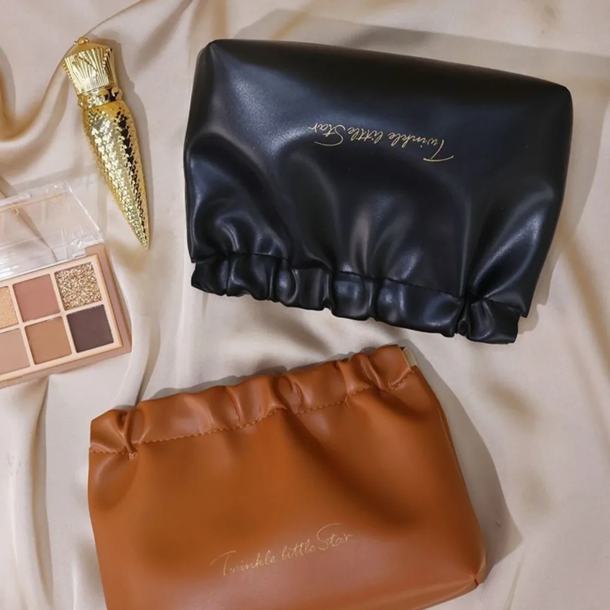 pochette cosmétique, sac de rangement pour maquillage, pochette pour rouges à lèvres, petit sac portable en cuir soyeux et doux, simple et élégant