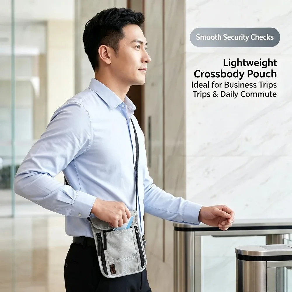 portefeuille de voyage pour le cou, porte-passeport anti-rfid avec sangle de cou réglable pour protéger l'argent, les cartes de crédit et les documents de voyage.