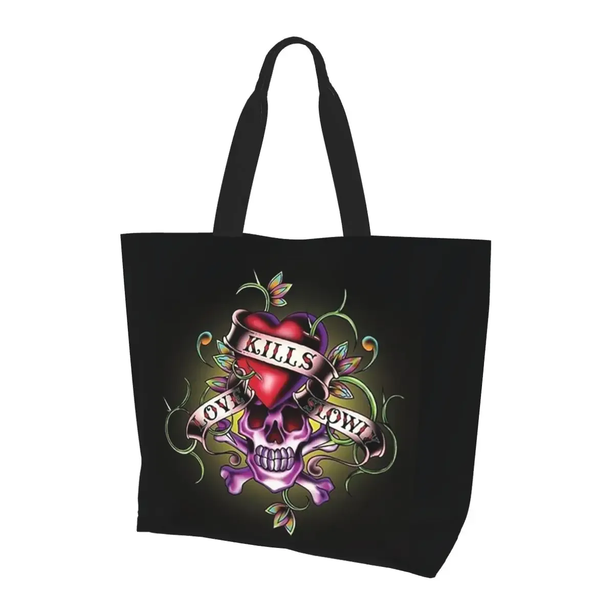 ed hardy love kills slowly shopping tote bag sac à bandoulière en toile grande capacité sac de courses pour femme