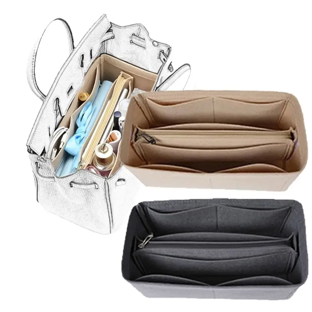 nouvel insert de sac à main en feutre, organisateur de sac de voyage portable, sac intérieur multi-poches pour birkin 25/30/35