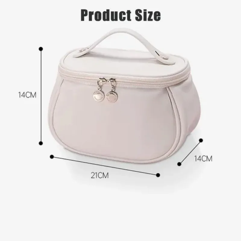 sac de maquillage portable en pu, grande pochette cosmétique imperméable, avec poignées, sac de rangement multifonctionnel pour articles de toilette de voyage