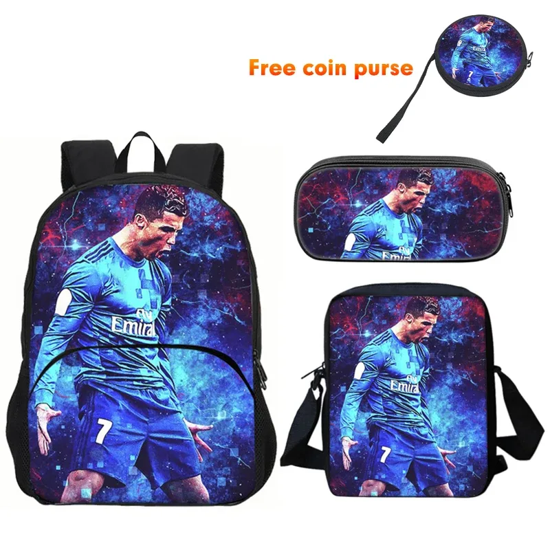 ronaldo 3 pièces ensemble sac à dos sport sac à bandoulière trousse à crayons cr sac à dos football étoile livre sacs pour garçons filles meilleur cadeau