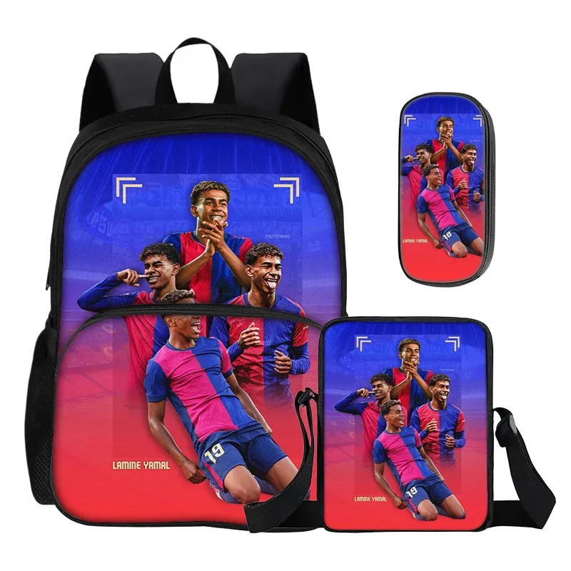ensemble de 3 sacs à dos avec poche avant, sacs à bandoulière, trousse à crayons, sac à dos pour enfants l-lamin yamal, sac à dos de star du football