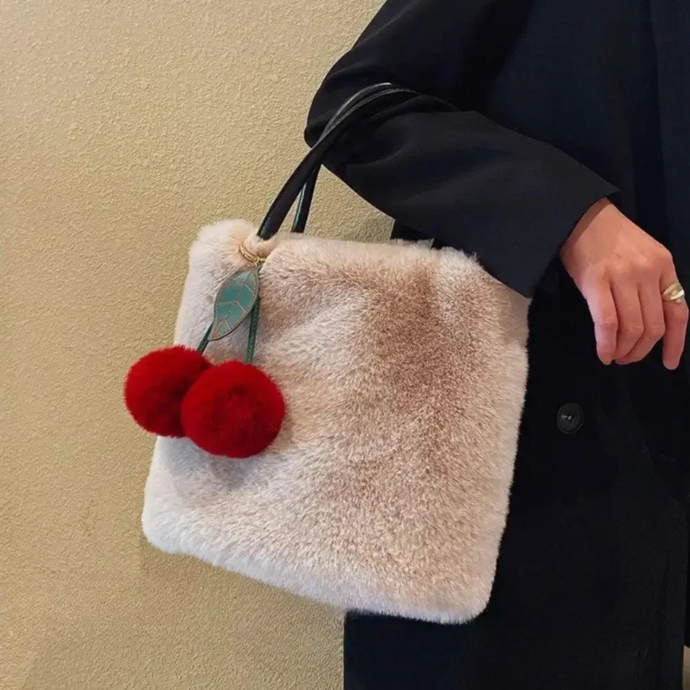 nouveau pelucheux lapin fourrure cerise porte-clés boule pompon porte-clés sac à main voiture porte-clés anneau cadeau femmes sac charme sac à dos accessoire