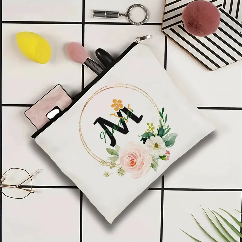 pochette à cosmétiques personnalisable avec nom, pochette à cosmétiques pour fête, pochette à cosmétiques de voyage, sac de maquillage pour mariage, organisateur avec doublure intérieure en toile pour femme