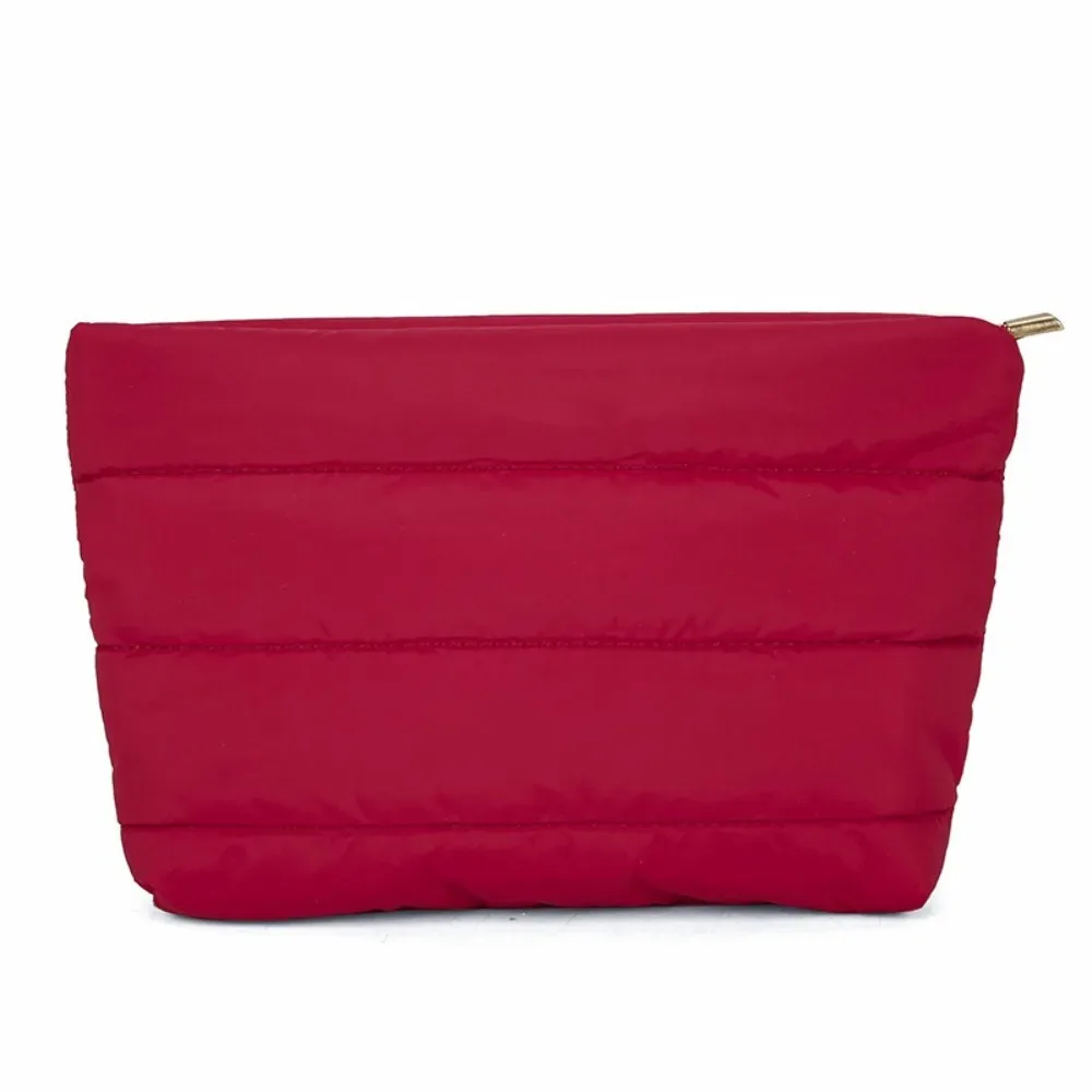 pochette de maquillage matelassée décontractée, couleur unie, rembourrée, sac de toilette de voyage, grande capacité, fermeture éclair, organiseur de cosmétiques pour femmes