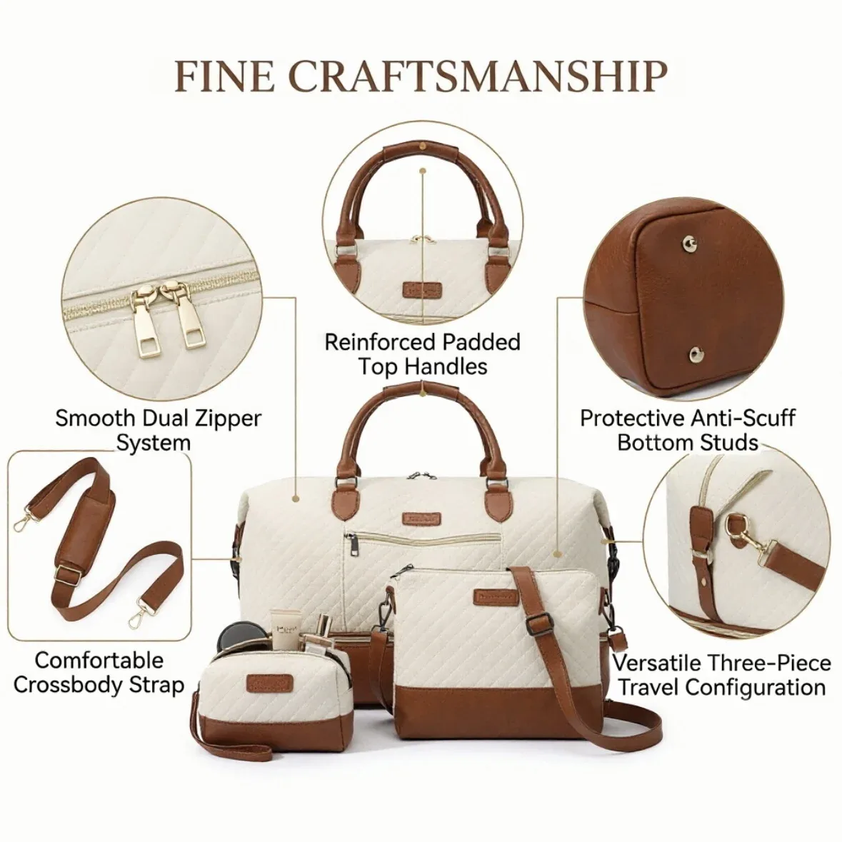 lot de 3 sacs de voyage grande capacité, sac à main tendance, sac à bandoulière avec sac à bandoulière croisé et trousse de toilette avec compartiment à chaussures, sac de voyage pour le week-end et les voyages d'affaires