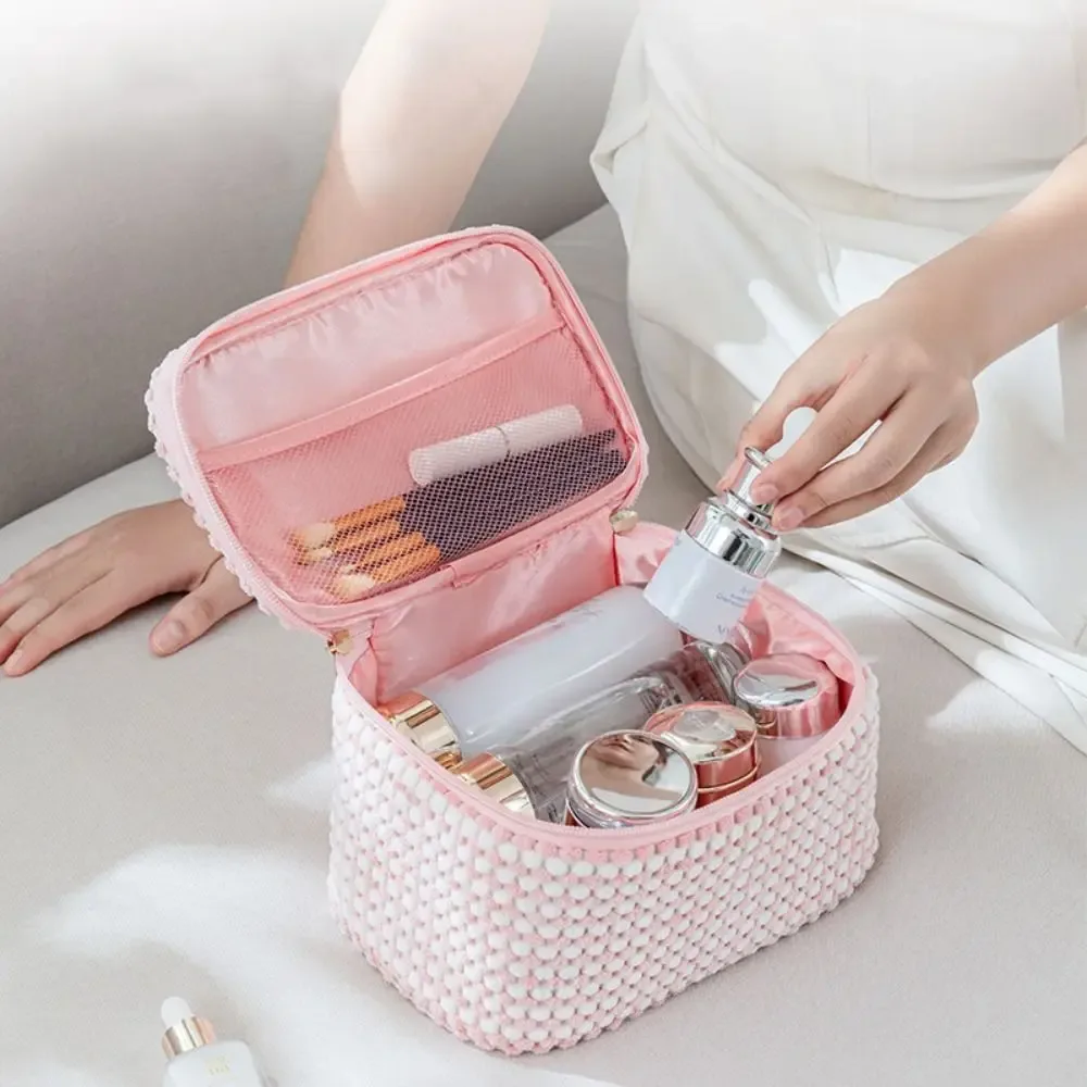 trousse de maquillage en velours côtelé tendance avec fermeture éclair, grande capacité, sac cosmétique de voyage portable, organisateur de rangement, trousse de toilette