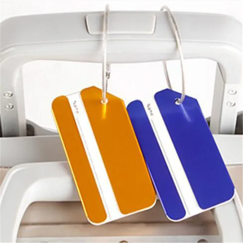 étiquette bagage alliage aluminium câble métallique bande blanche gris voyage identité valise nom adresse
