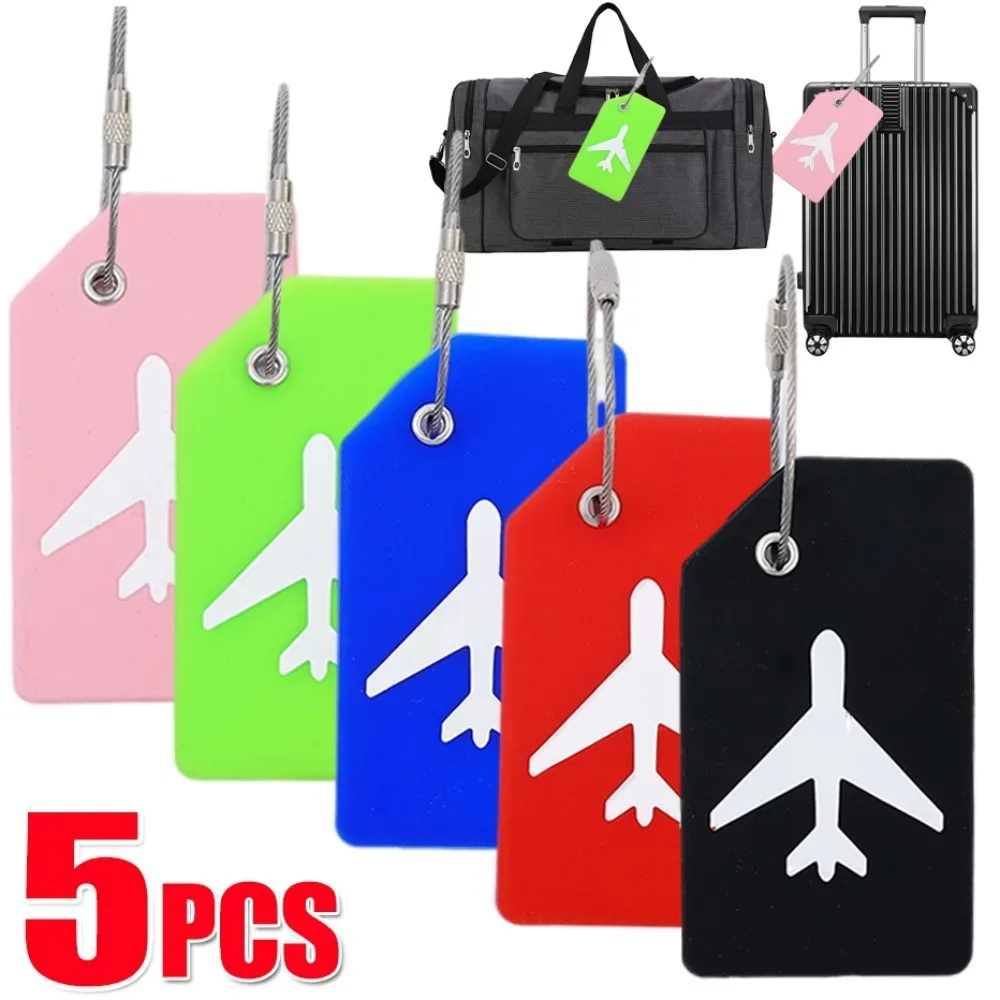 étiquettes de bagages en silicone pour valises, accessoires de voyage, porte-carte d'identité, boucle en acier inoxydable, identifiant de bagages, 1/5 pièces
