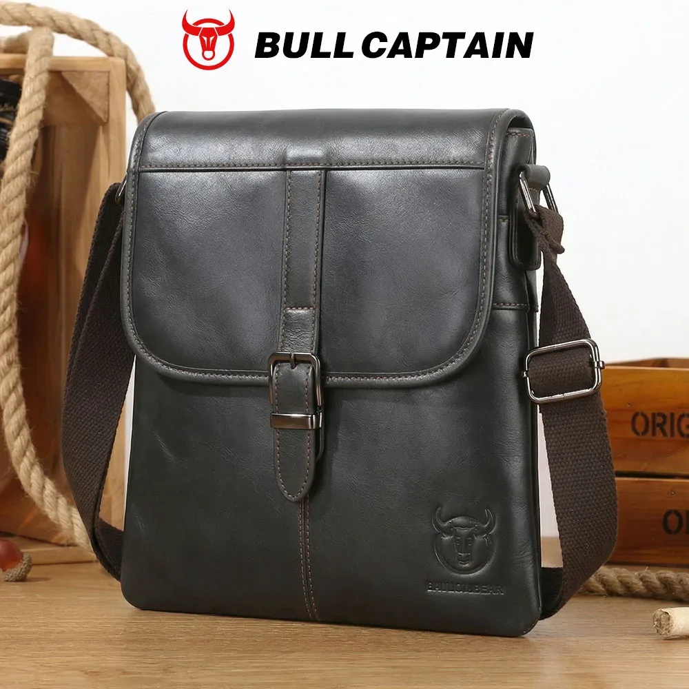 BULLCAPTAIN Sac à bandoulière en cuir pour homme, décontracté, sportif, pour l'extérieur, en cuir souple de première qualité, tendance, petit sac plat pour affaires