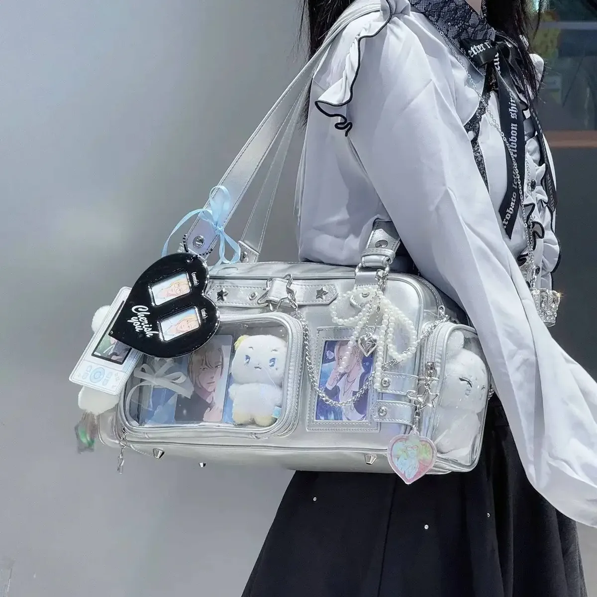 nouveau y2k étoile chaîne ita sac mignon fille bande dessinée exposition sac à bandoulière transparent grande capacité sac à bandoulière bricolage affichage sacs à main