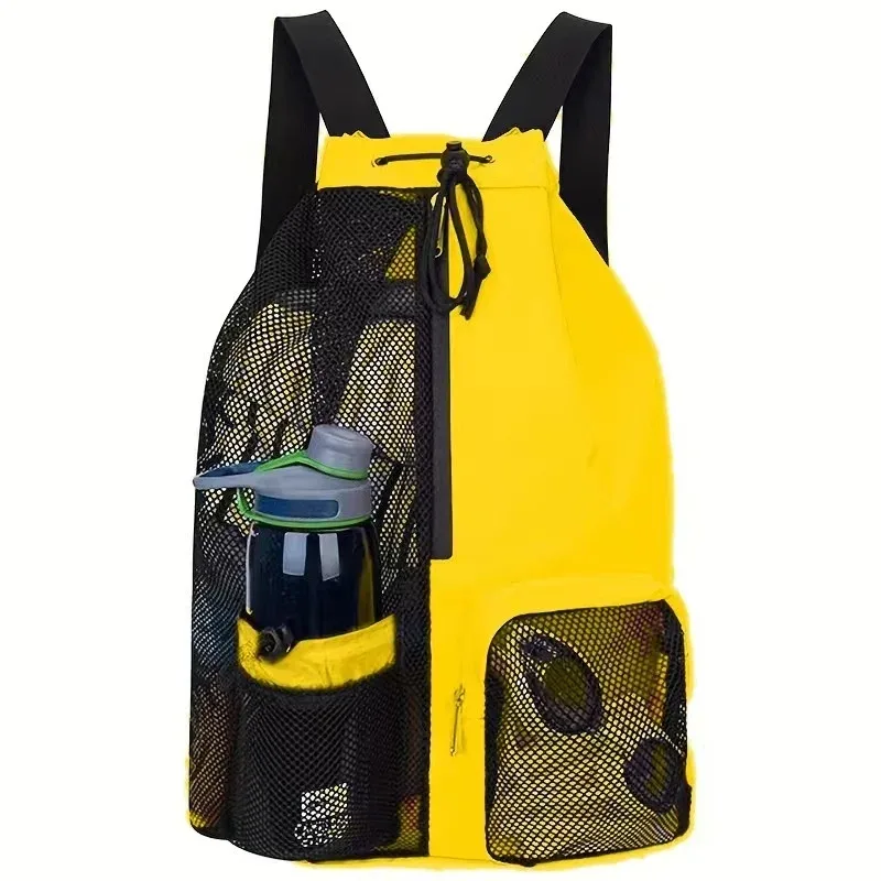 sac de bain en maille avec cordon de serrage, sac à dos de plage polyvalent avec poche humide pour la natation, la salle de sport et l'équipement d'entraînement