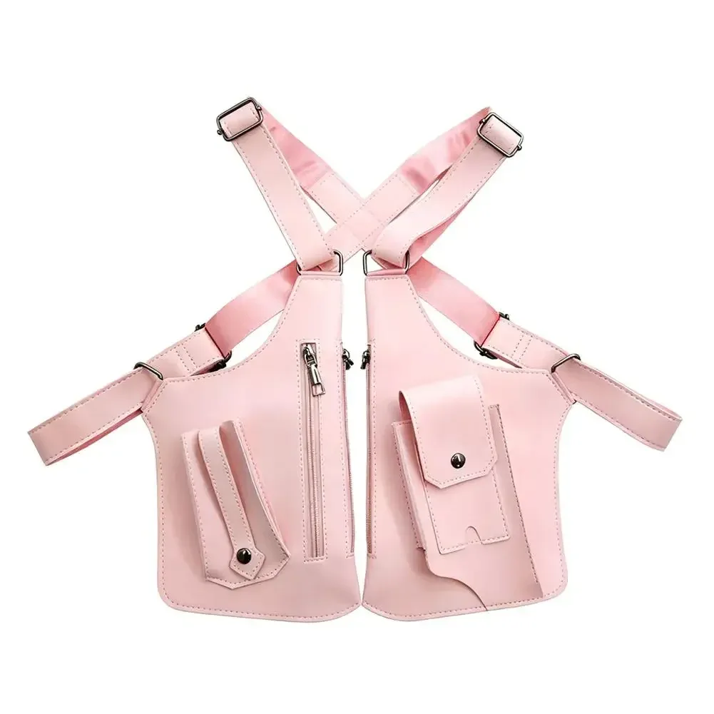 sac de poitrine style gilet, sac à dos utilitaire en cuir pu, streetwear réglable, sac à bandoulière tactique pour gilet pour moi l9b4