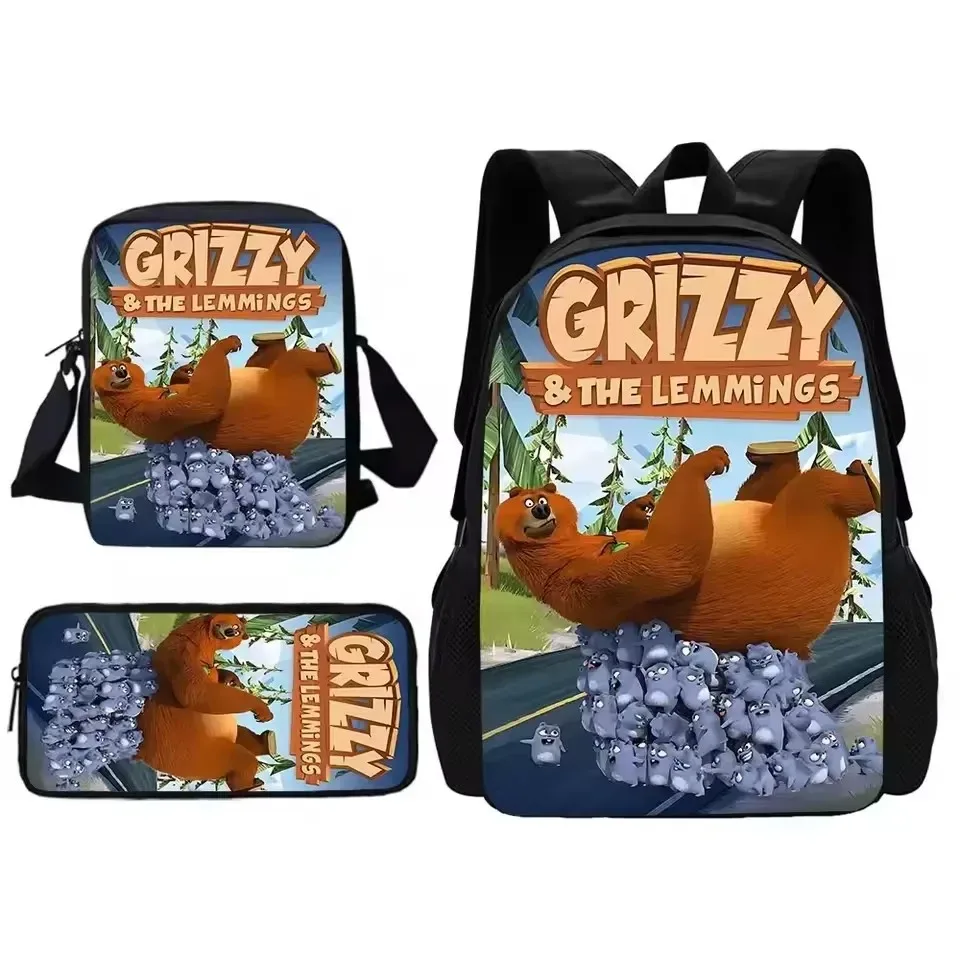 ensemble de 3 pièces grizzy and the lemmings : sac à dos, sac à déjeuner et trousse à crayons, cadeau pour enfants et étudiants