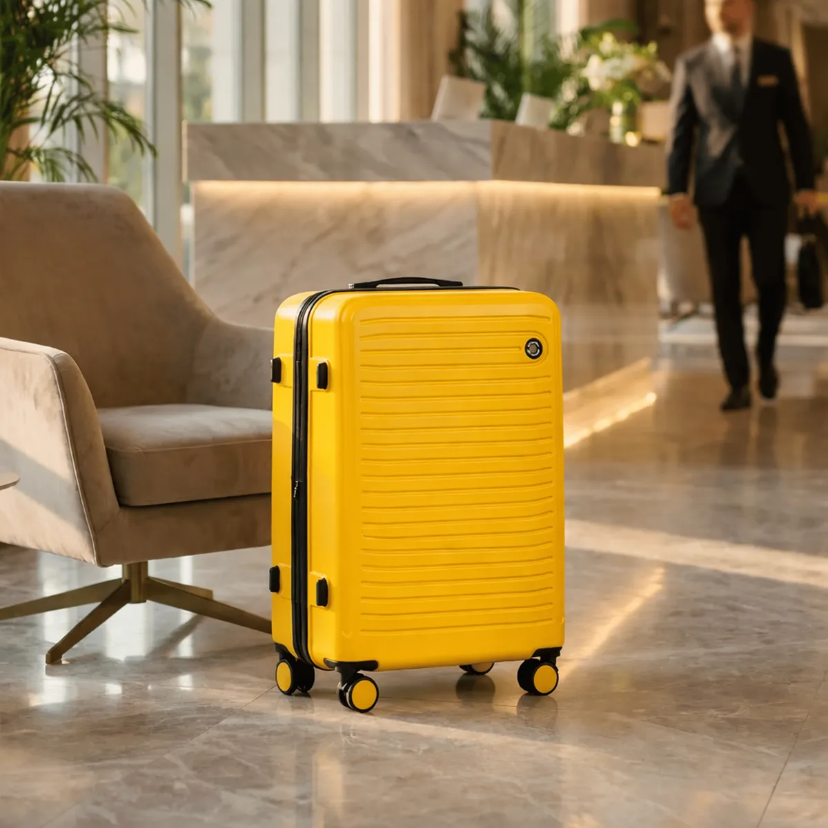 ensemble de 3 valises durables en abs + coot (28 "/24"/20 ")  roues 360 verrouillage cryptographique |   cabine de voyage, grande et moyenne |   dimensions environ 75x50x30 cm/64.5x44x26.5 cm/55x40x20 cm |   couleurs : champagne, jaune, noir, bleu marine