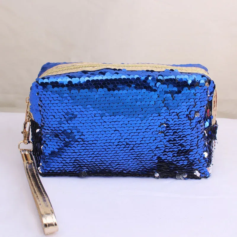 sac cosmétique portable à paillettes brillantes pour femmes et filles, trousse de maquillage à fermeture éclair, sac de rangement de voyage, support d'évaluation, poudres lavantes de beauté, mode