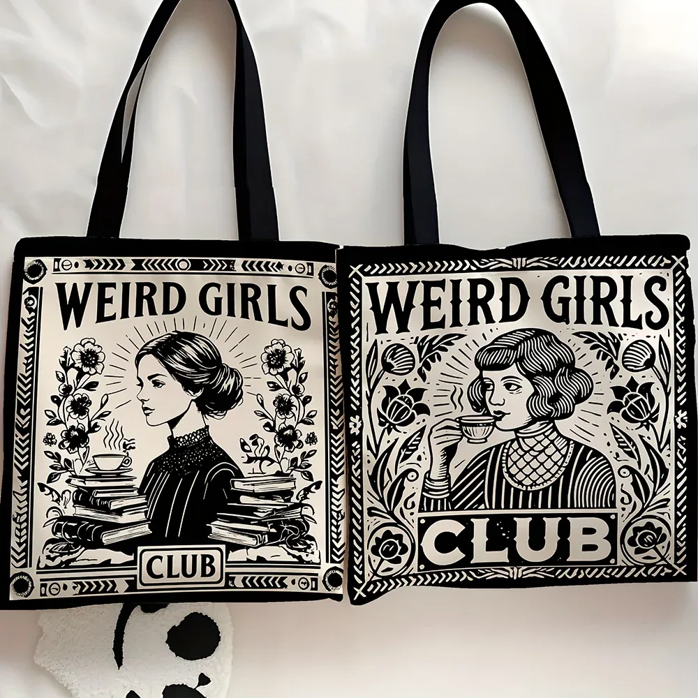 sac fourre-tout de club pour filles bizarres, 1 pièce, élégant, design floral noir et blanc, usage quotidien décontracté, sac à bandoulière, cadeau de noël pour meilleurs amis