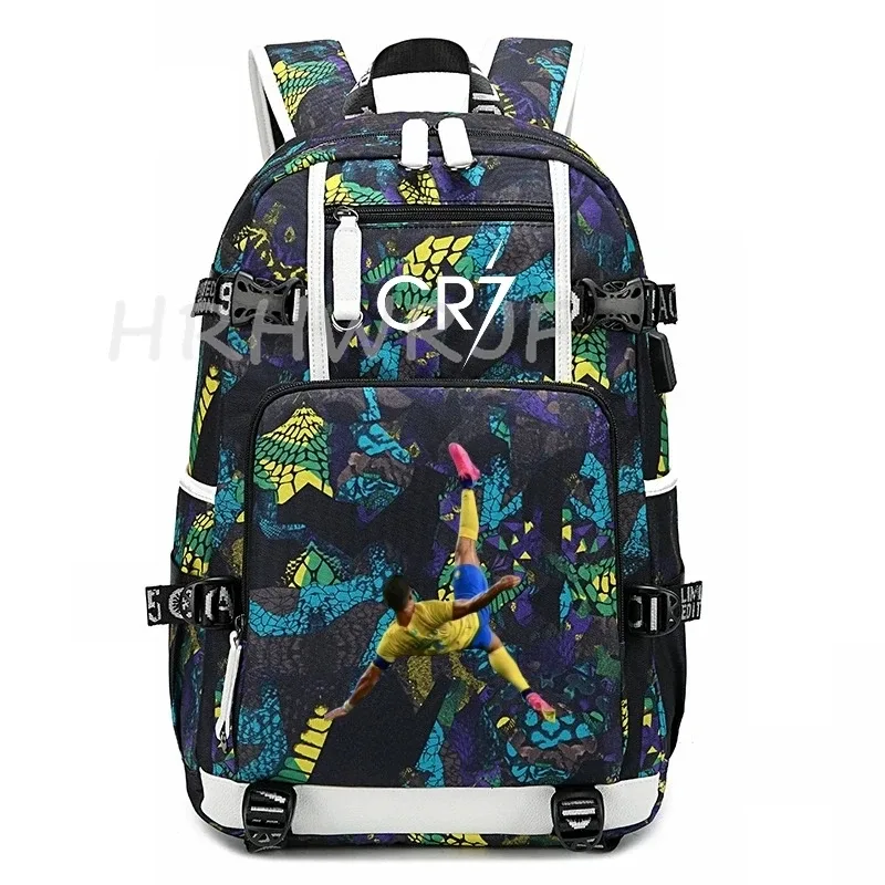 sac à dos camouflage cr7 avec usb, sac d'école pour filles et garçons du secondaire, pour adolescents, simple, multi-poches, capacité de voyage, sac à dos de randonnée pour hommes