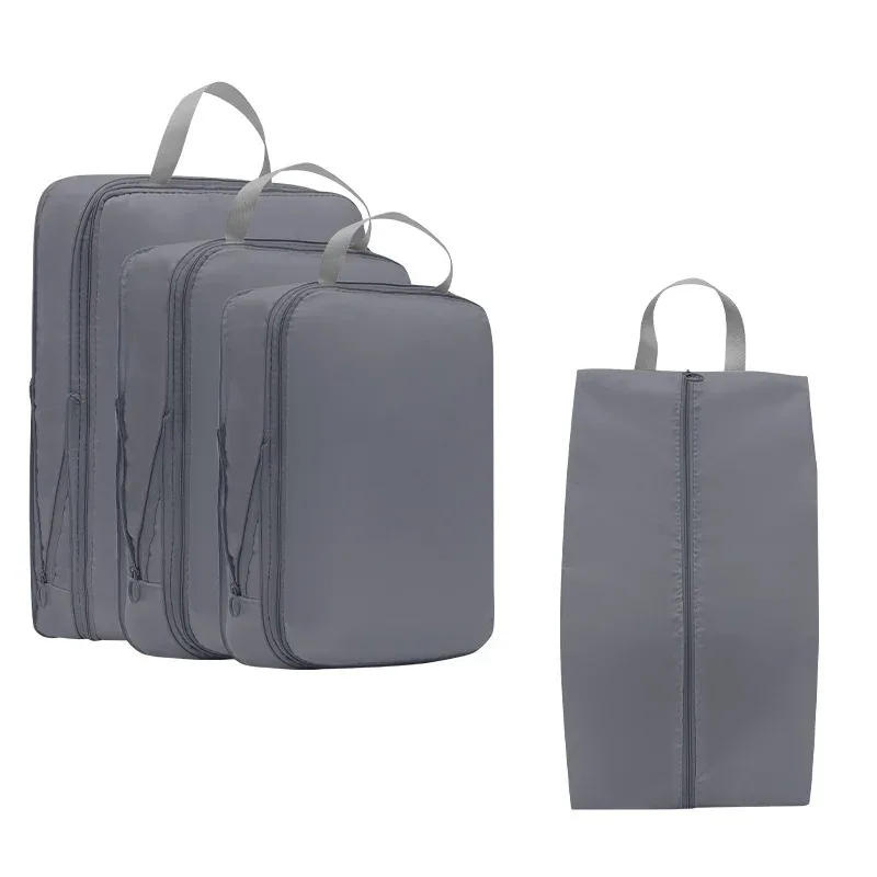 organisateur voyage polyester doux beige clair compartiments multifonctionnels organiser vêtements chaussures cosmétiques articles toilette
