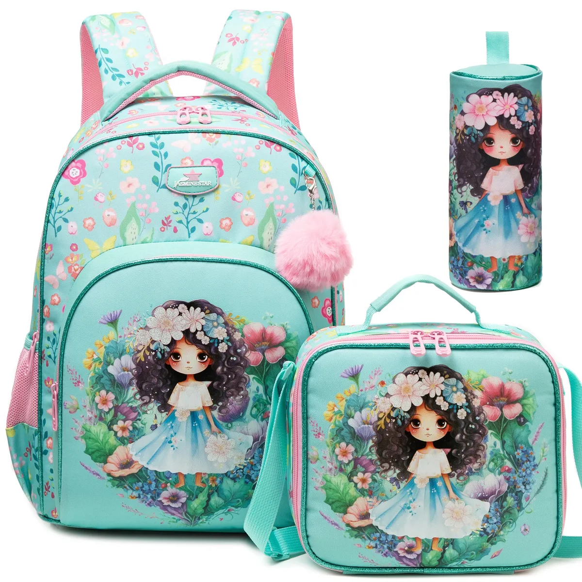 3 pièces sac à dos pour enfants fleur filles bookbag ensemble avec boîte à déjeuner primaire collège sac à dos pour voyage retour à l'école approvisionnement