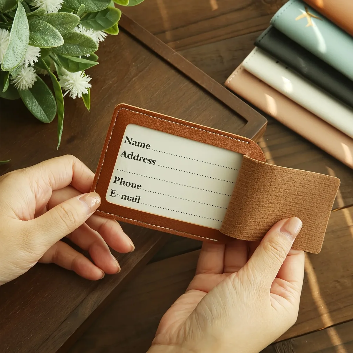 porte-passeport personnalisé en cuir artificiel avec nom personnalisé, étiquette de bagage légère et pliable, idéale pour les sorties et les cadeaux de voyage