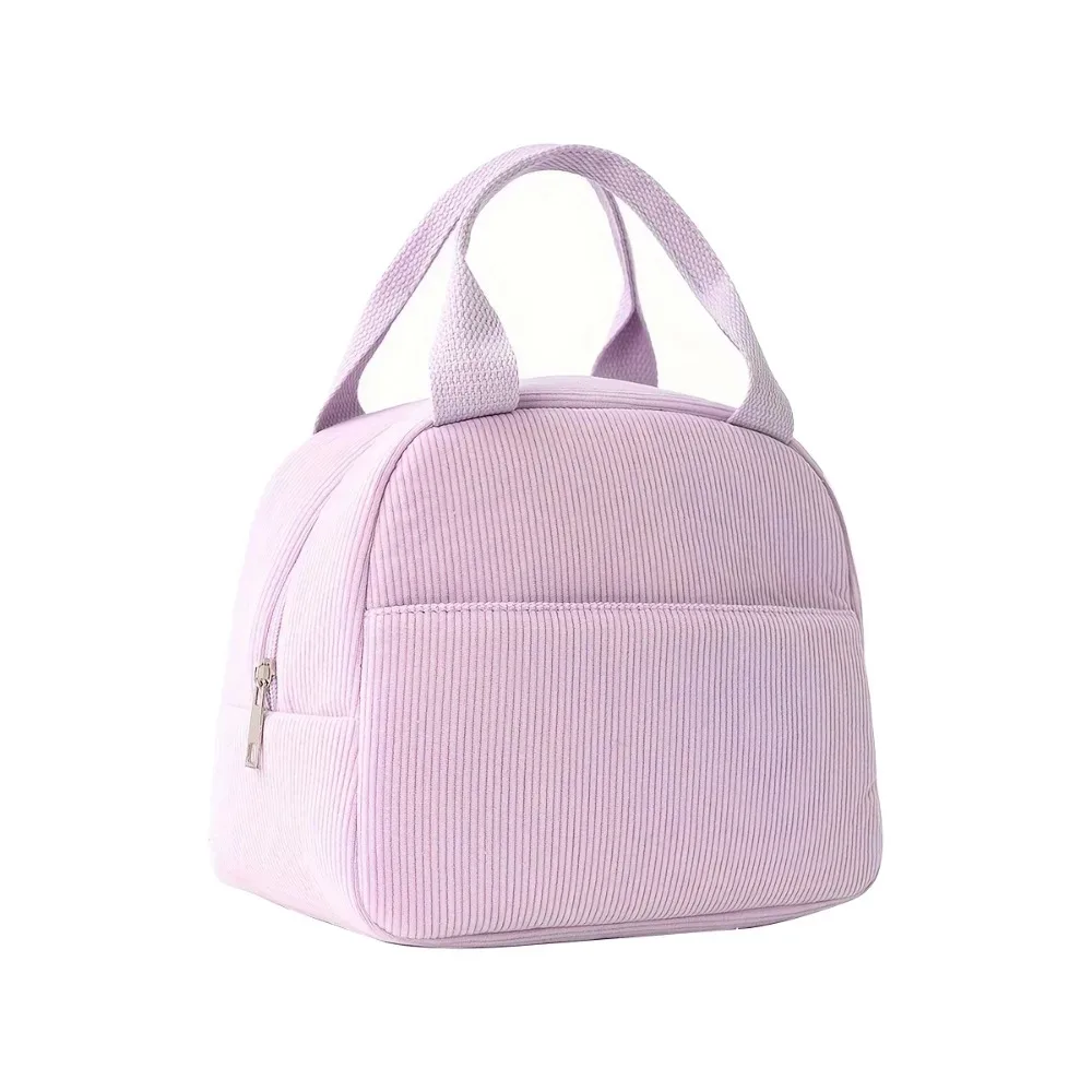 sac isotherme compact en velours côtelé, sac à déjeuner portable, sac de rangement grande capacité, sac à main minimaliste pour pique-nique