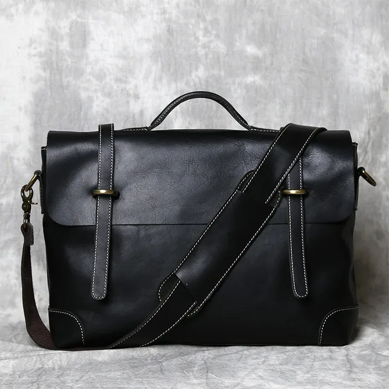 sac à main rétro en cuir pour hommes, sac à bandoulière avec couche supérieure en cuir de vache, porte-documents crazy horse, sacoche d'ordinateur de grande capacité, nzpj