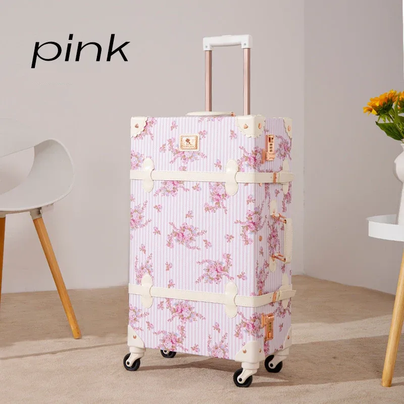 nouvelle valise de voyage vintage pour femme, ensemble sac à main et bagage à roulettes, motif floral tendance, roues universelles, 20/22/24/26 pouces