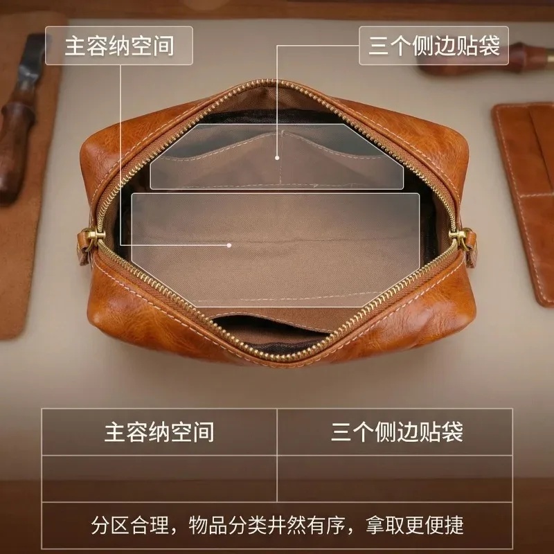 sac de voyage en cuir véritable pour homme, trousse de toilette en cuir tanné végétal, grande capacité pour voyages d'affaires