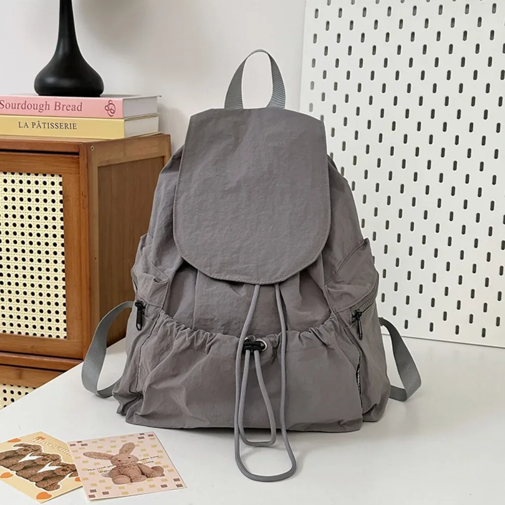 sac à dos de voyage léger et décontracté, style coréen, en nylon, avec cordon de serrage, étanche, grande capacité, cartable pour étudiants et adolescents