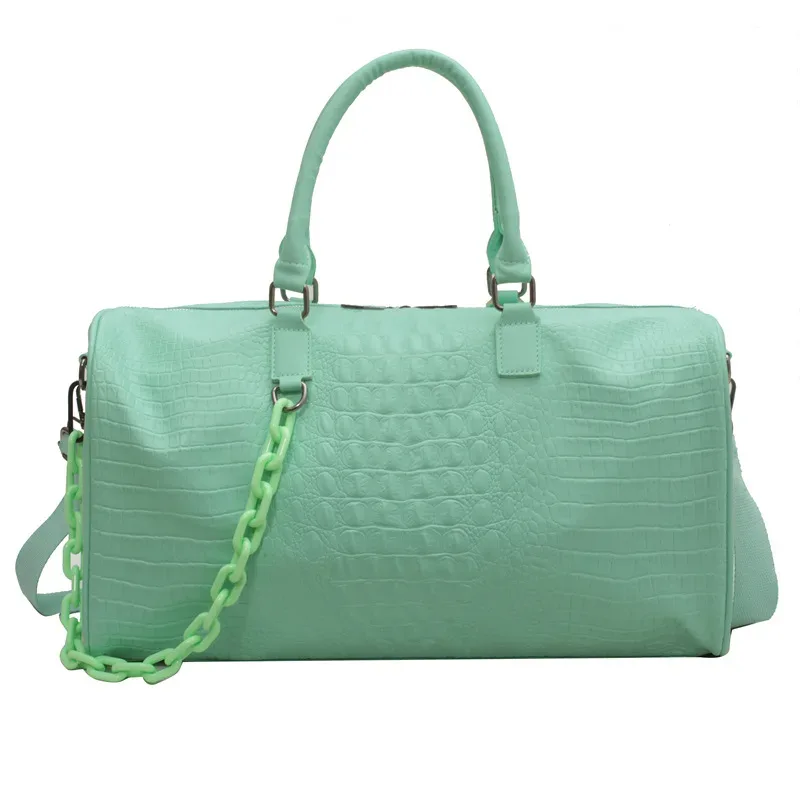 sac de voyage en cuir pu à motif crocodile, grande capacité, sac de sport imperméable, sac de week-end avec chaîne pour femmes
