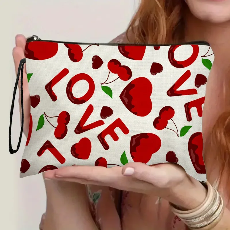 pochette de maquillage en forme de cœur pour la saint-valentin, sac à main de grande capacité pour rouge à lèvres, sac de rangement de cosmétiques portable pour cadeau