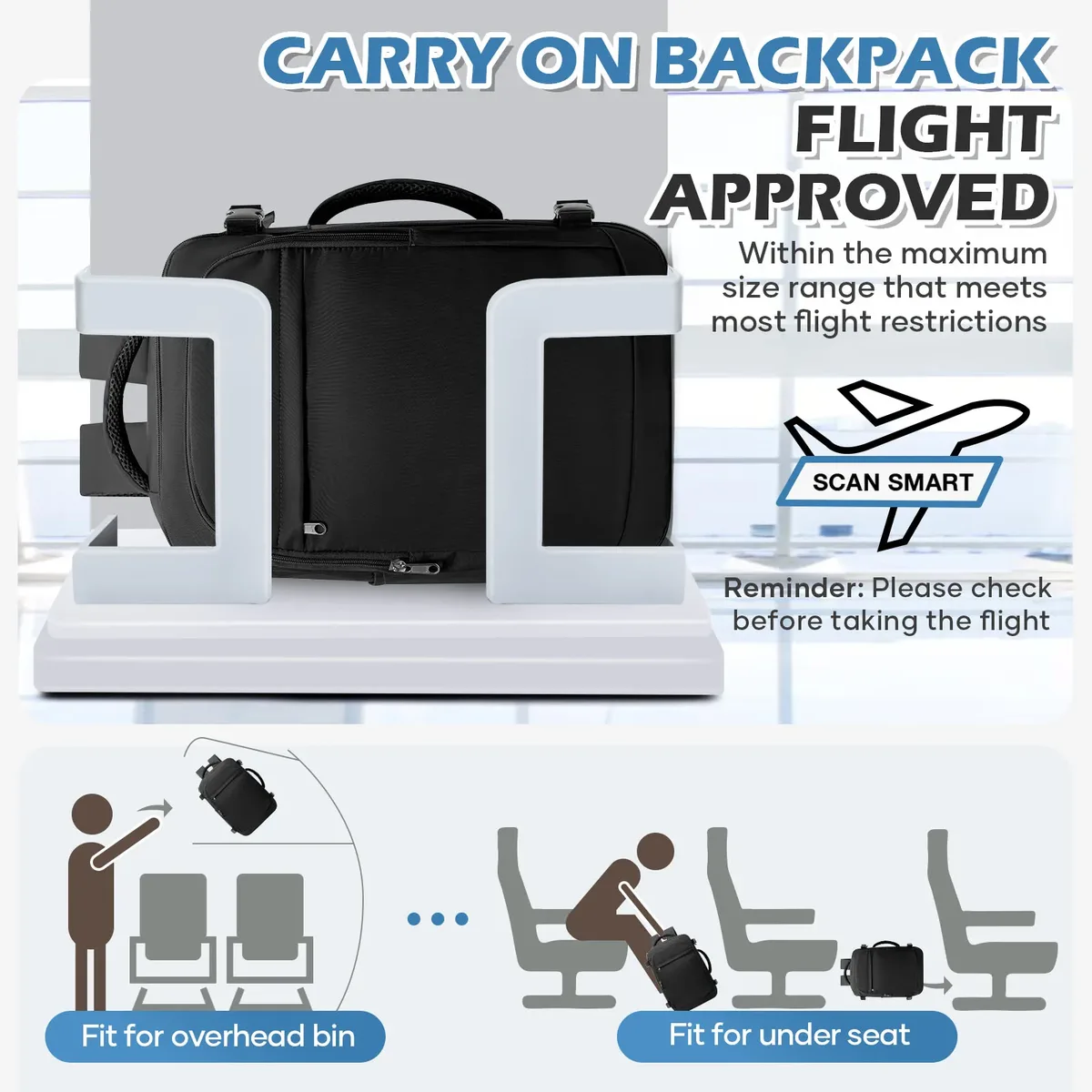 hommes 15.6 pouces pochette d'ordinateur cabine avion voyage sac à dos 40x20x25, capable porter main bagages sac à dos ryanair, collège sac à dos