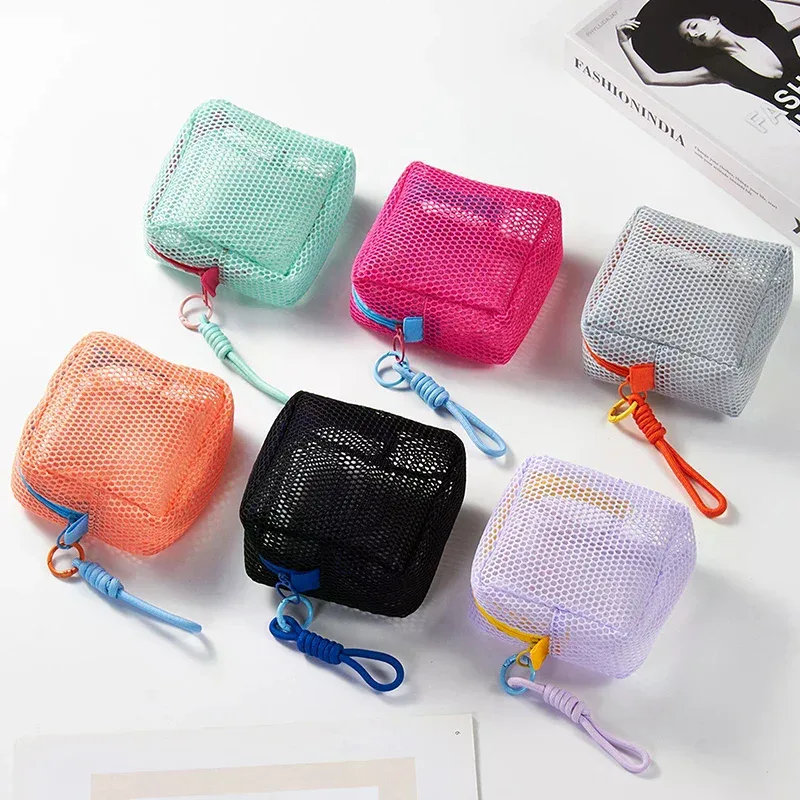 trousse de maquillage portable en maille couleur dopamine, sac de rangement pour cosmétiques, pochette de toilette en maille pour femmes, organisateur de rangement pour articles divers