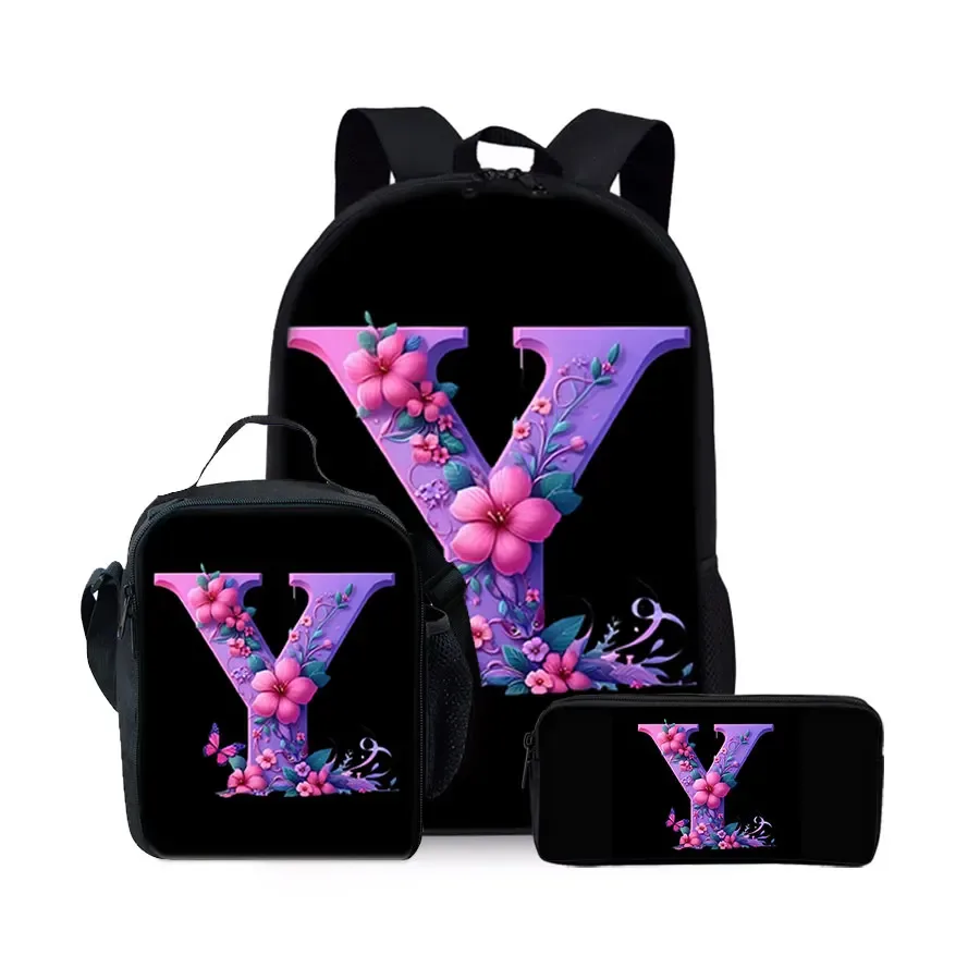 nouvel ensemble de sacs à dos trois pièces à motif alphabet anglais pour garçons et filles – meilleurs cadeaux – sac à dos scolaire plat 2d dessin animé pour enfants