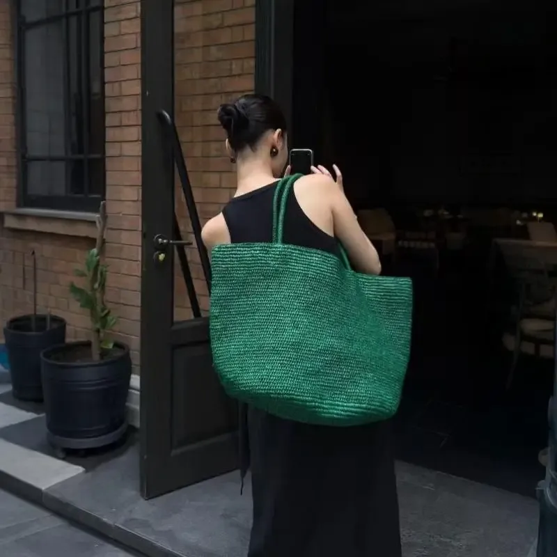 sac de plage en paille naturelle pour femmes, grand sac fourre-tout en rotin tissé à la main, léger, style bohème, pour les voyages en bord de mer, usage quotidien