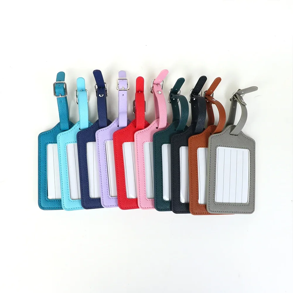étiquette bagage plastique fenêtre blanche couleurs diverses voyage identification nom adresse porteur documents personnalisable