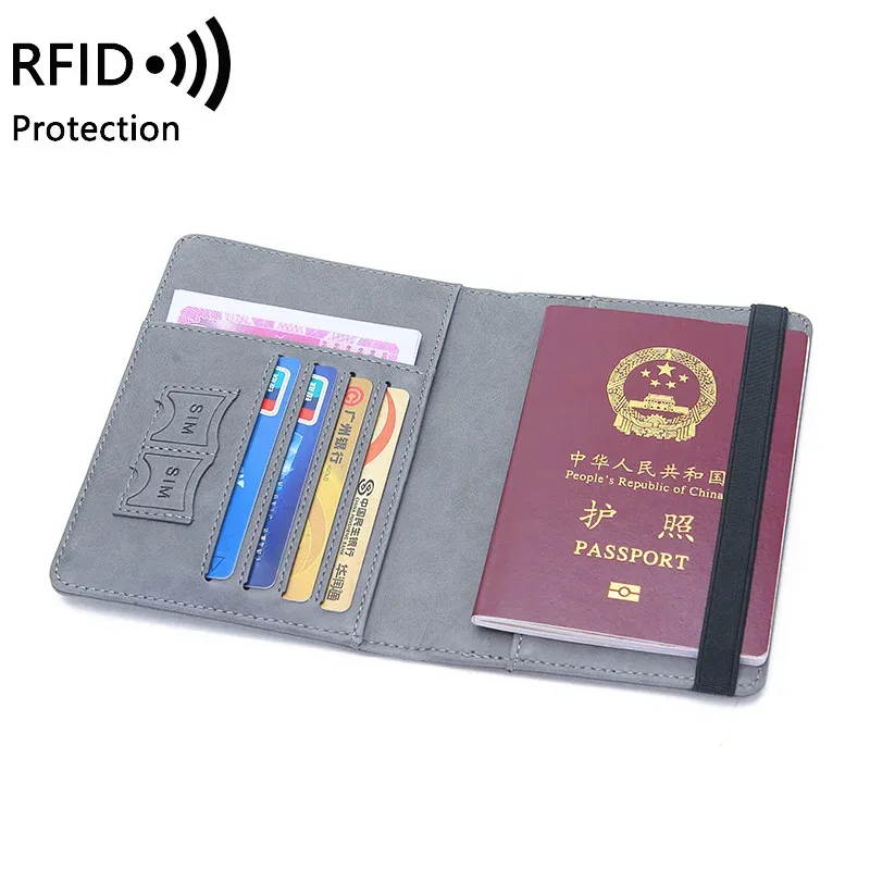porte-passeport de voyage pour femmes et hommes, étui de protection rfid en cuir pu, porte-carte d'identité de crédit, portefeuille de protection pour billets