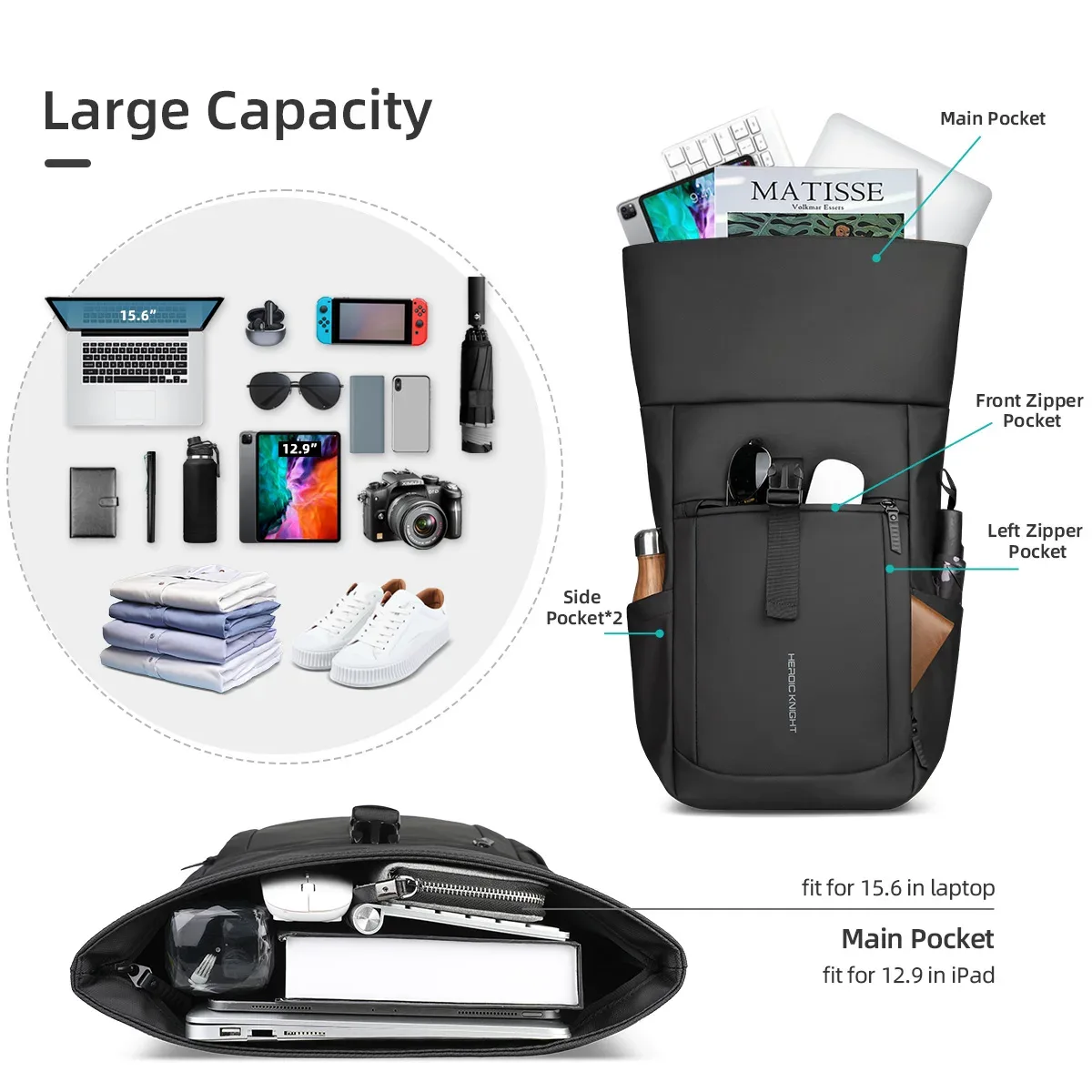 heroic knight sac à dos pour ordinateur portable à roulettes avec compartiment extensible et résistant à l'eau pour homme sac à dos élégant pour voyage décontracté
