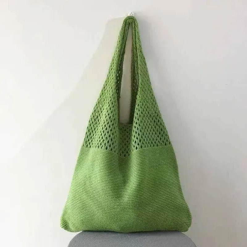 sac de rangement portable en fil tricoté style rétro, grande capacité, sac à bandoulière décontracté, sac de shopping, sac fourre-tout pratique, sac à main